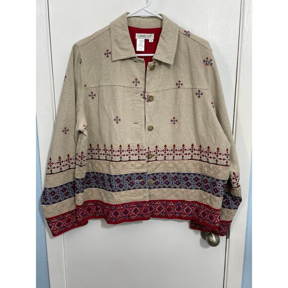 Coldwater Creek Jacket 1X Linen Blend Embroidered Lace Boho Western Cowgirl - Picture 1 of 6